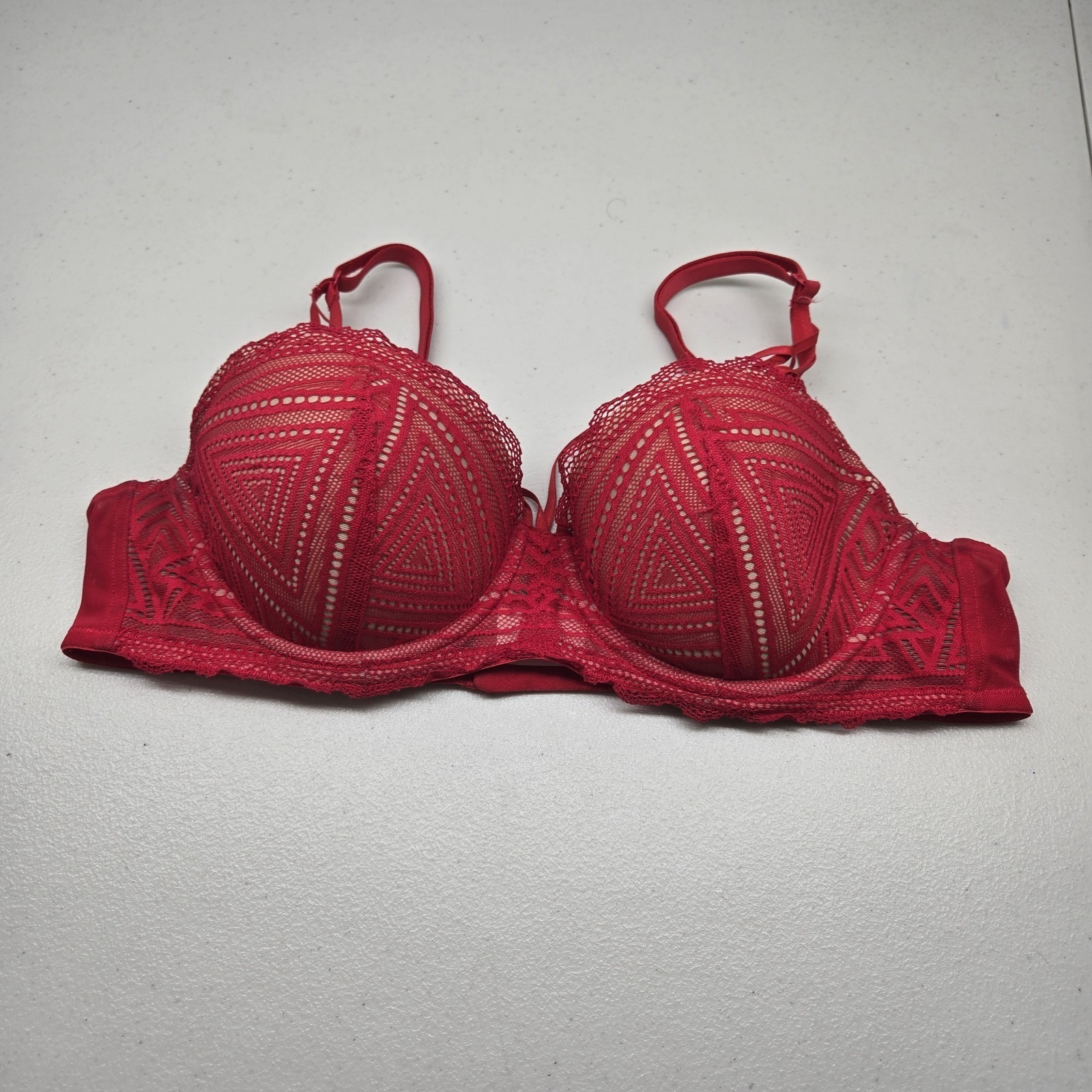 Adored By Adore Me Women Bra 38b Red Tessa Geometric Balconette Underwired